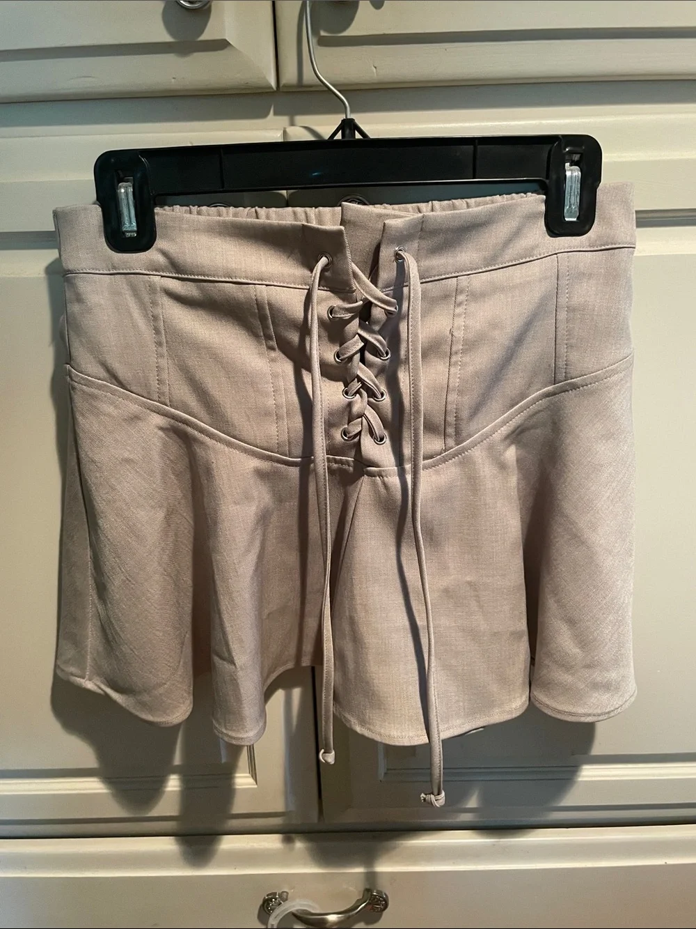 High-Waist Lace-Up Skort in Light Beige
